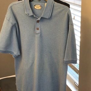 ☘️2/$10☘️Polo shirt mens Bungalow Large blue white design no stains